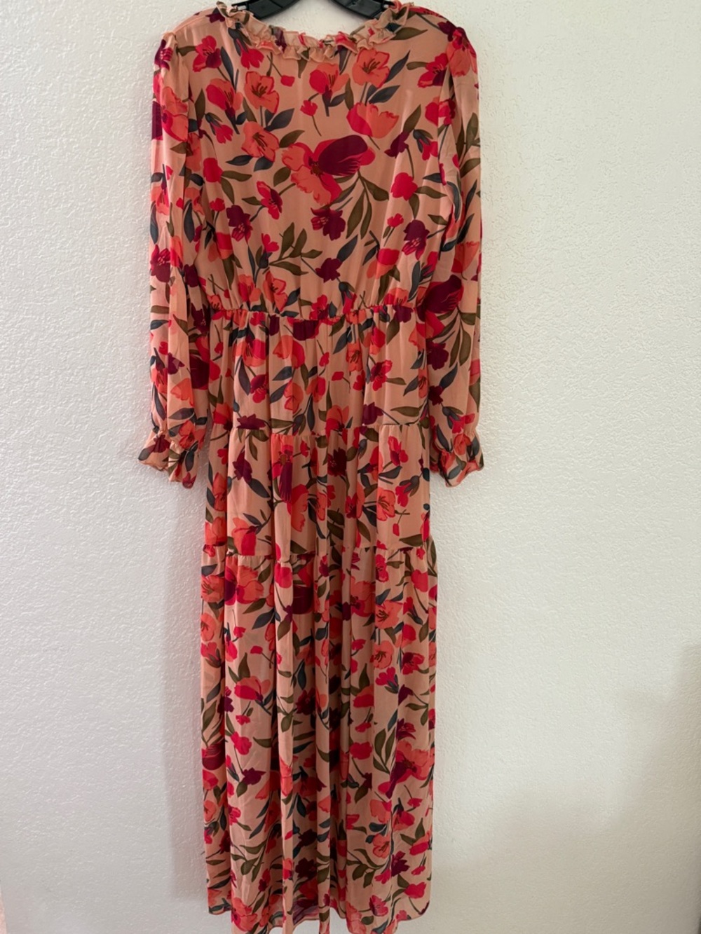 Floral Ruffle V-Neck Maxi Dress - Pink Floral Size Small - Picture 4 of 9